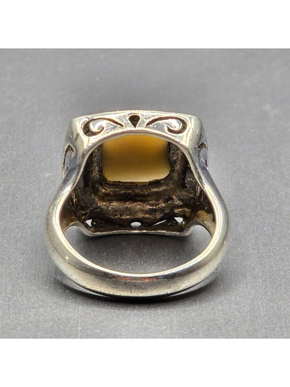 Vintage Sterling Silver Smokey Quartz Marcasite Ring Size 7 Art Deco Dome Cutout - Picture 6 of 15